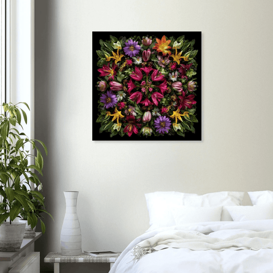 Bedroom colorful floral mandala dark background large wall art poster print