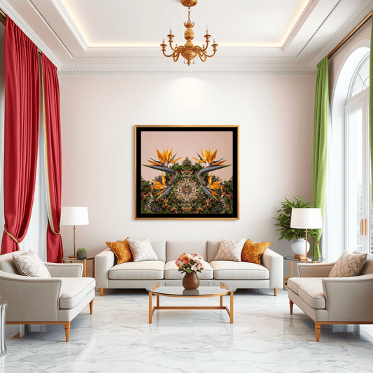 Minimalist botanical poster exotic beige orange wall art print for modern living room décor