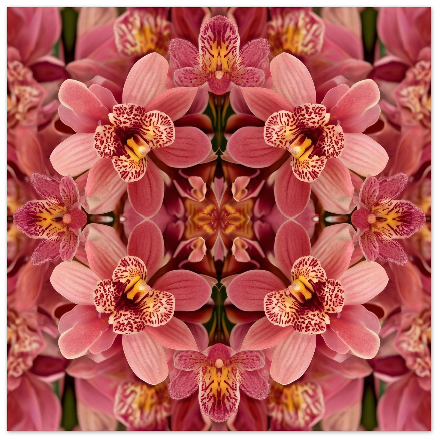Floral Reflection orchid wall art print with mirrored botanical design, geometric symmetry, modern and minimalist décor close up