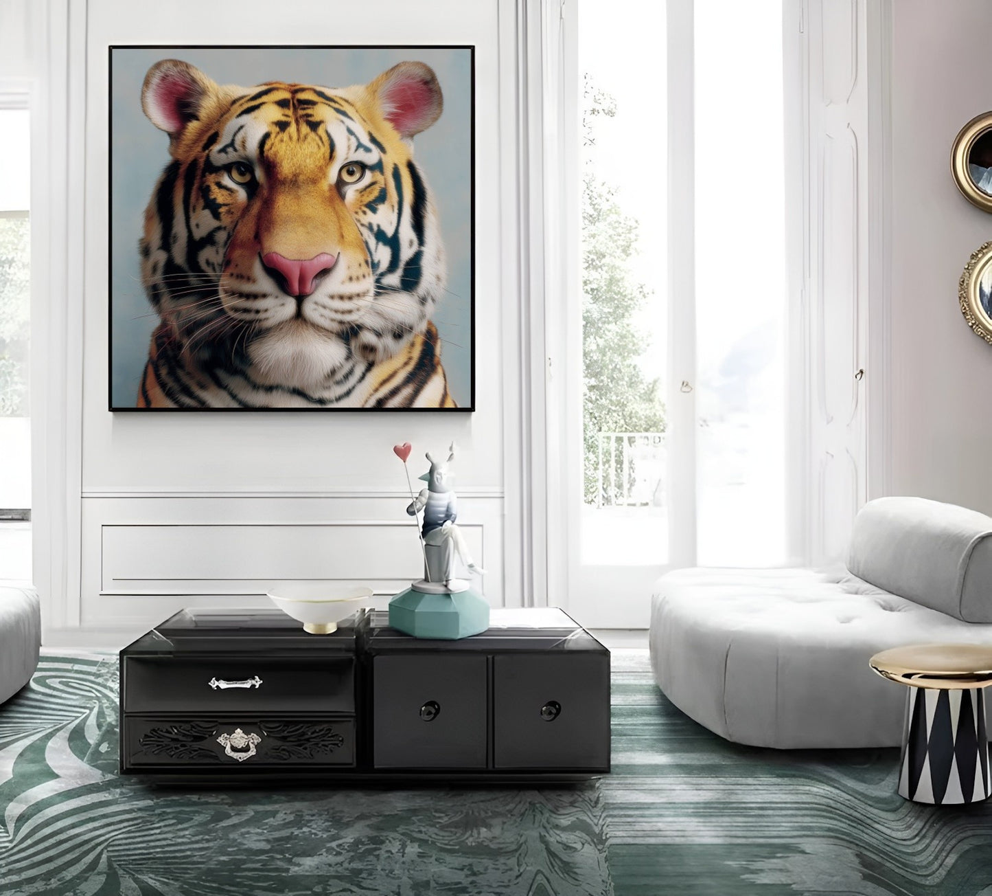 Tiger portrait pastel wall art print — bold safari wildlife artwork in soft pastel tones contemporary living room