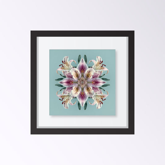 Lily Bloom wall art featuring radiant pink lilies in symmetry, perfect floral decor for Home Styling framed black