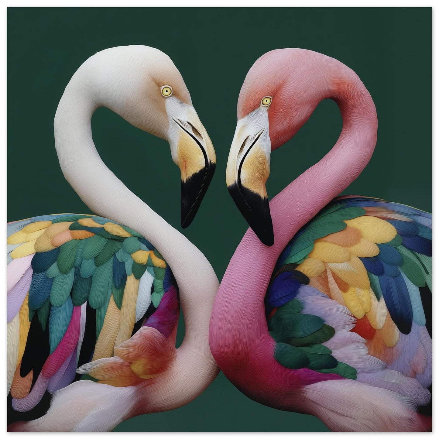 Bright pink flamingo abstract wall art print with geometric shapes for stylish tropical interiors close up