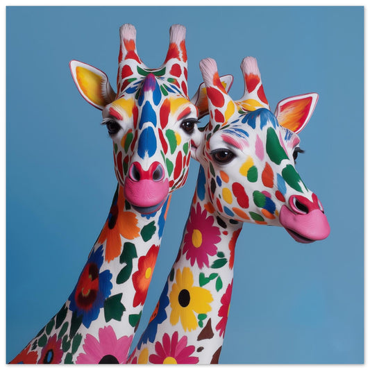 Colorful giraffe abstract wall art print with modern geometric design, suitable for contemporary décor close up