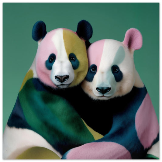 Modern panda abstract wall art featuring geometric colorful design for playful home décor close up
