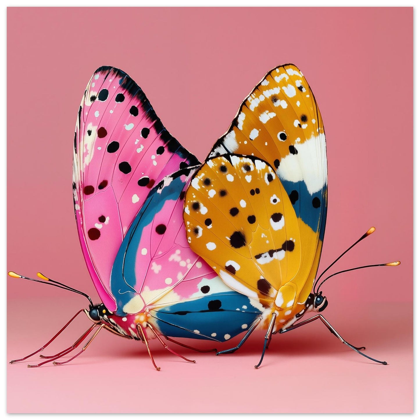 Vibrant pink butterfly art print — modern abstract butterfly wall poster with striking floral tones, feminine artwork close up