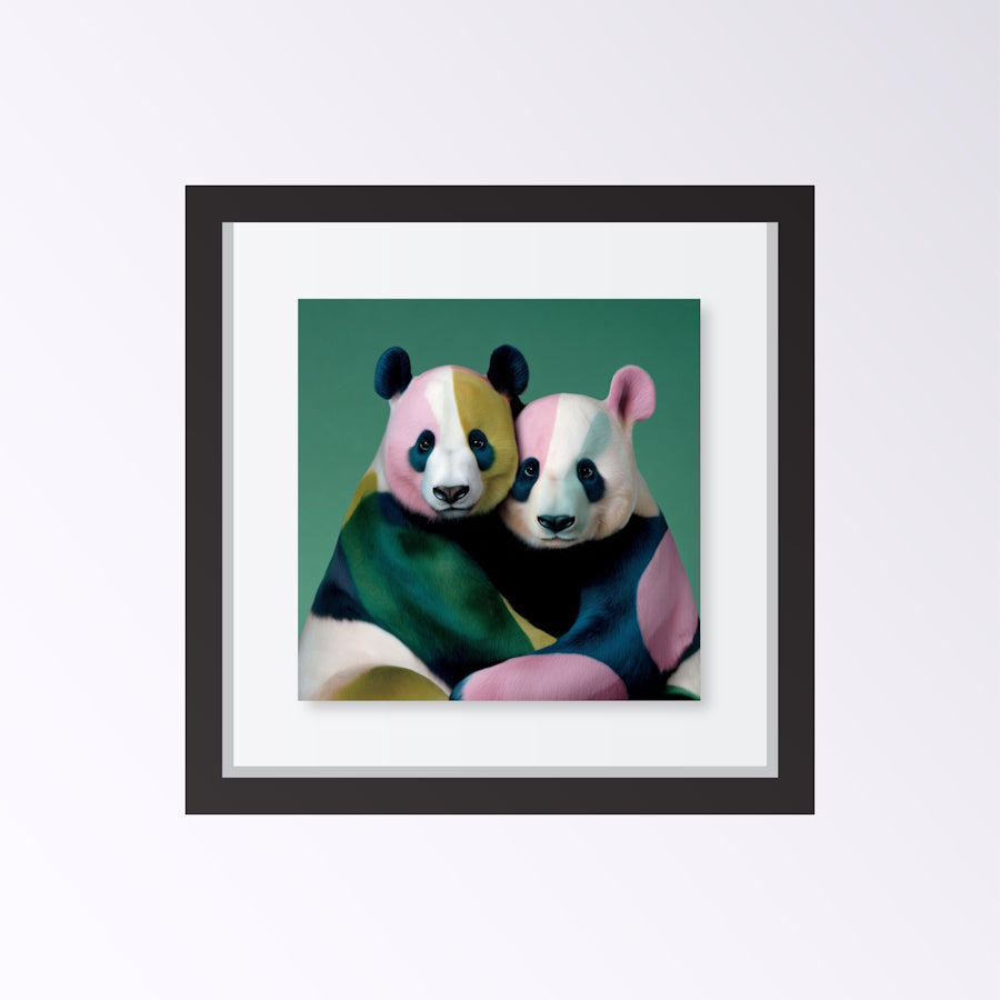 framed Modern bedroom with panda abstract wall art featuring geometric colorful design for playful home décor