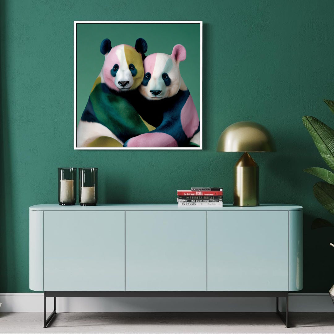 hallway Modern bedroom with panda abstract wall art featuring geometric colorful design for playful home décor