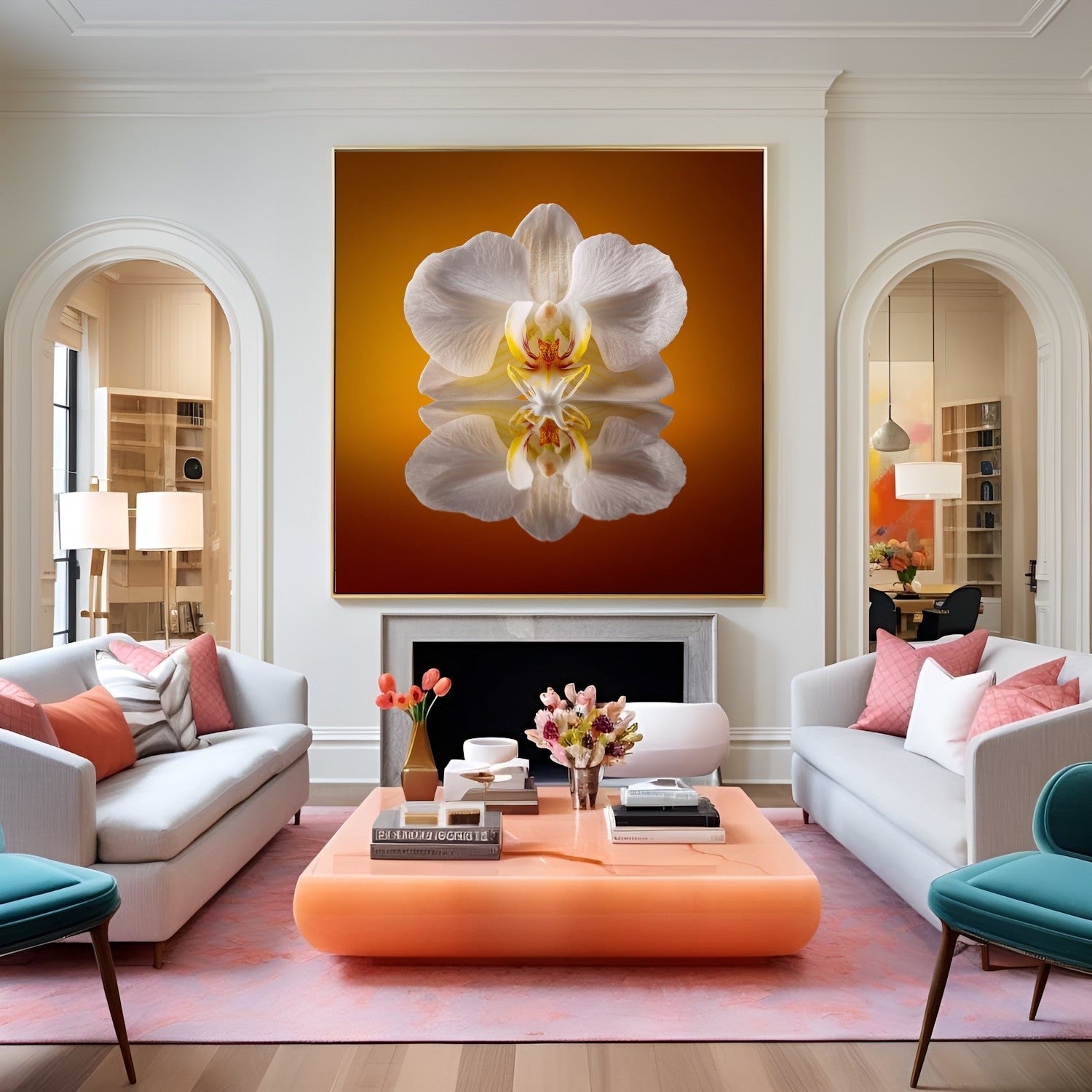 Elegant Orchid Bloom print – minimalist white orchid in balance, chic botanical artwork wall decor in eclectic lounge
