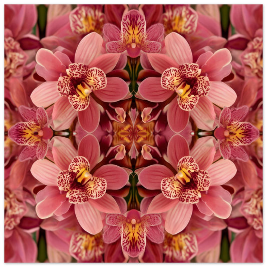 Floral Reflection orchid wall art print with mirrored botanical design, geometric symmetry, modern and minimalist décor close up