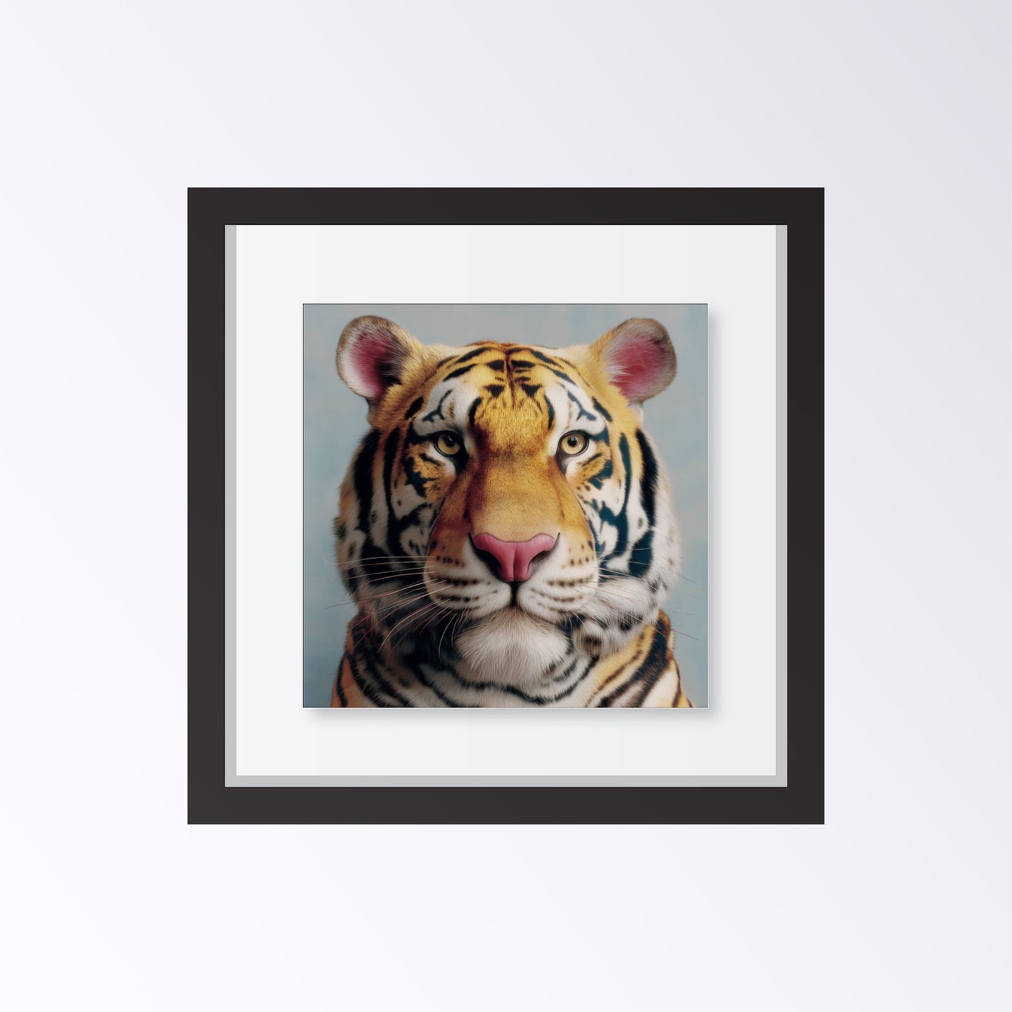 Tiger portrait pastel wall art print — bold safari wildlife artwork in soft pastel tones framed black