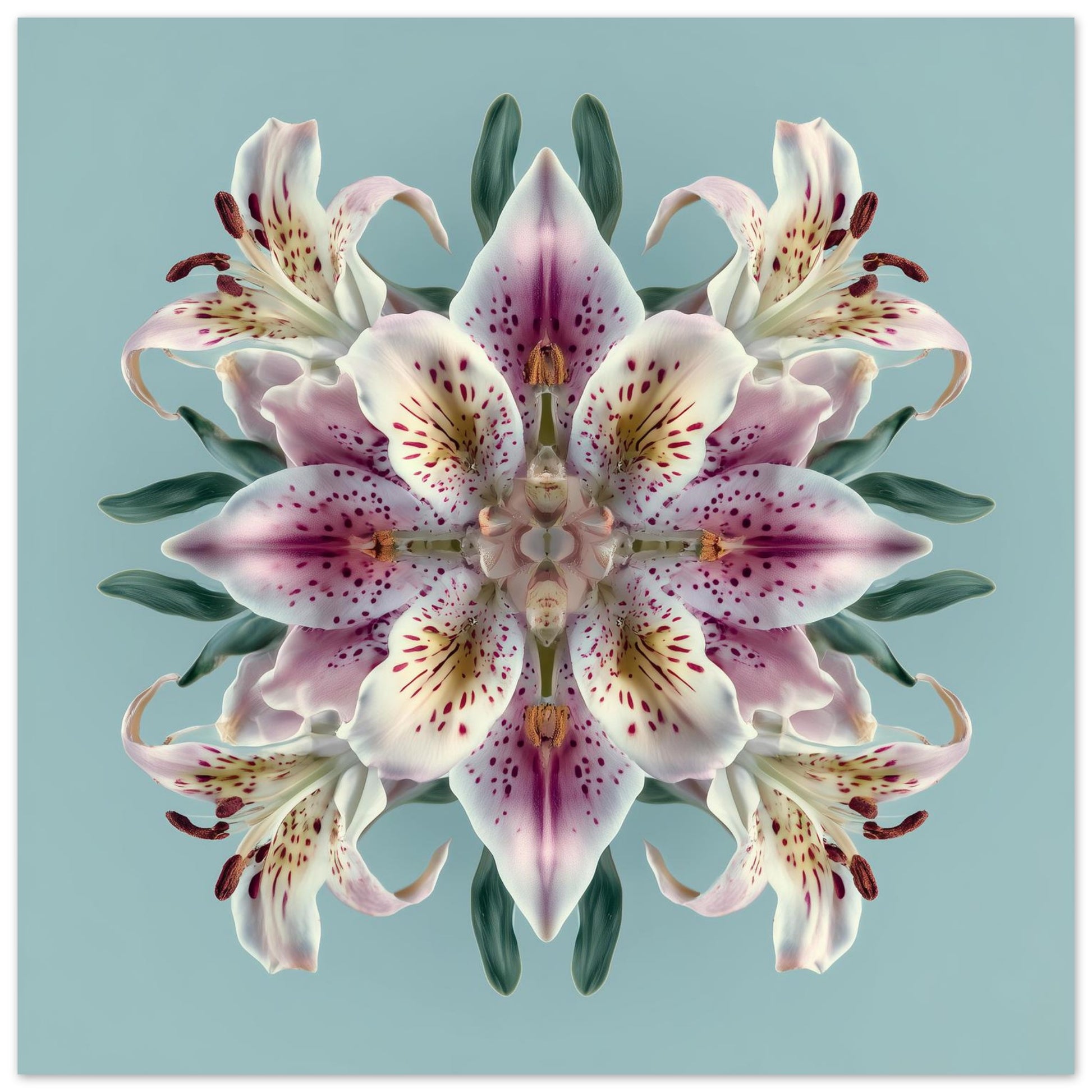 Lily Bloom wall art featuring radiant pink lilies in symmetry, perfect floral decor for Home Styling close up