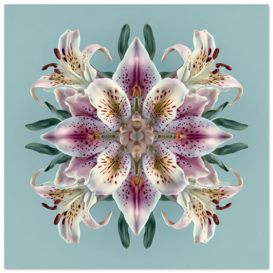 Lily Bloom wall art featuring radiant pink lilies in symmetry, perfect floral decor for Home Styling close up